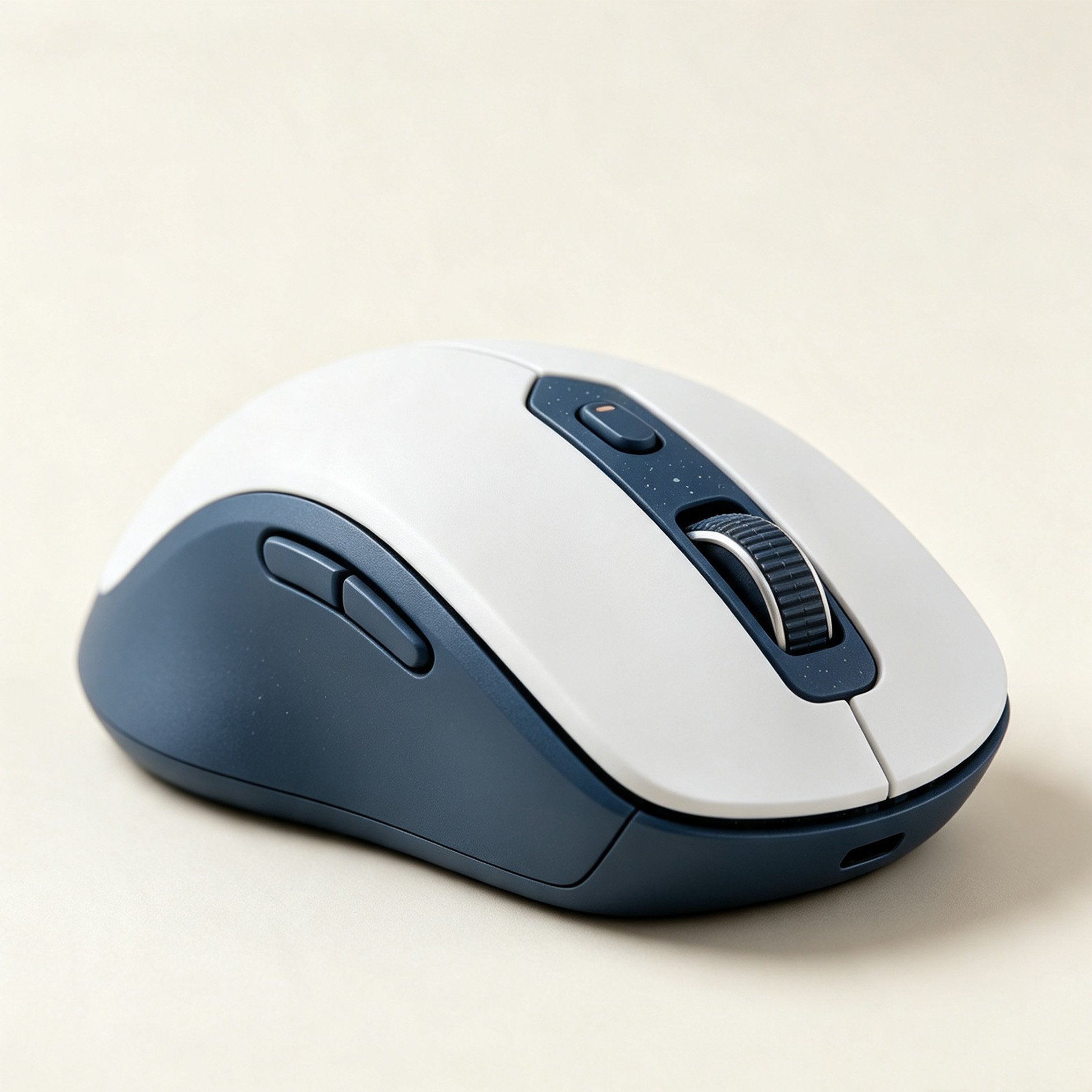 White and navy blue wireless mouse