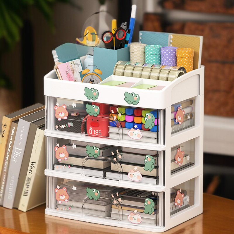 引き出し式デスクトップ収納ボックスオフィスデスクオーガナイザー文具化粧品収納ラック収納キャビネットボックス