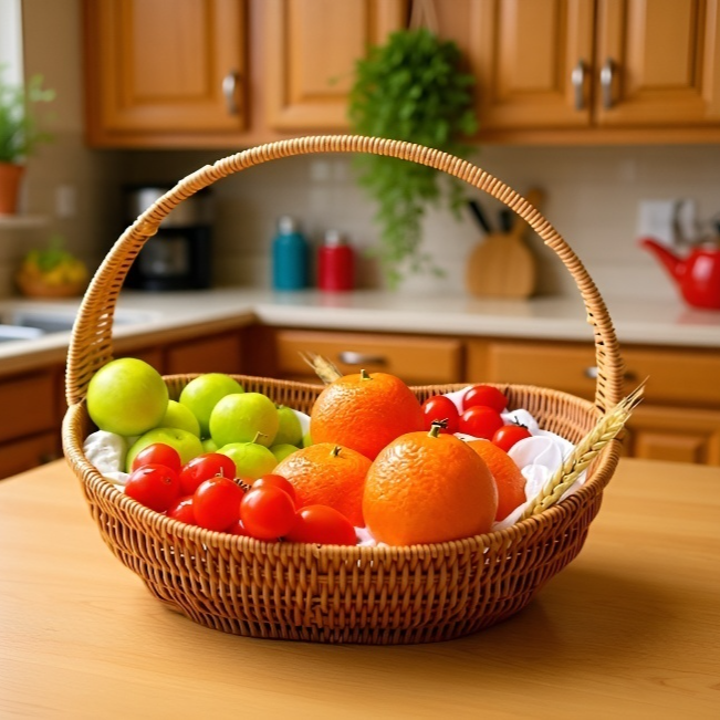 Woven rattan basket for kitchen storage