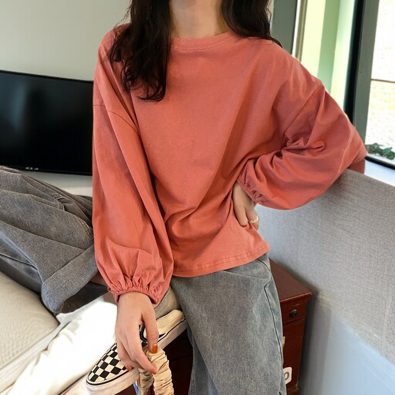 여성 얇은 맨투맨 가을 날씬해 보이는 루즈핏 벌룬 소매 긴팔 티셔츠 맨투맨 여성 맨투맨