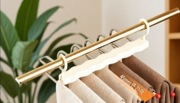 옷장에 걸린 접이식 바지걸이 활용 예시