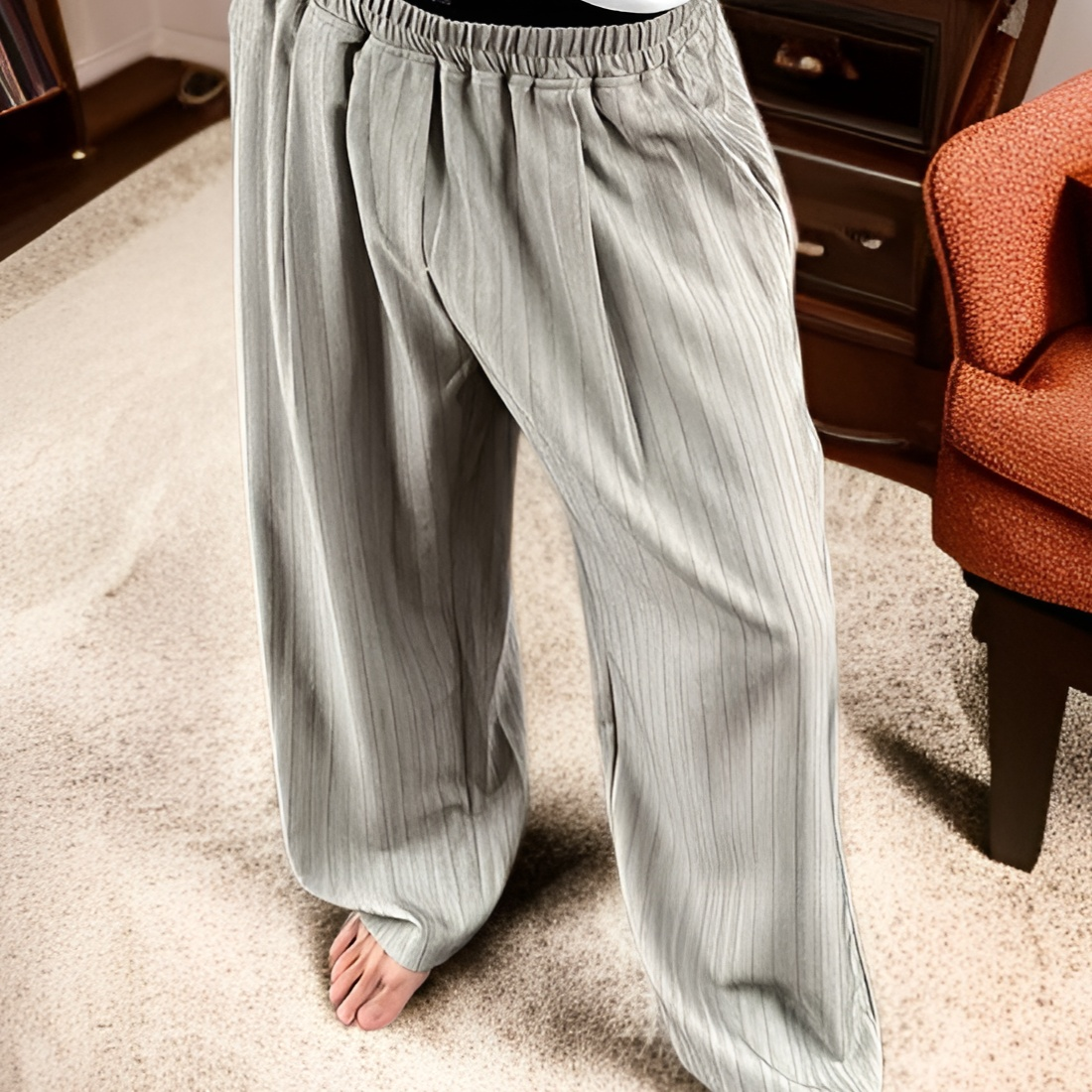 メンズカジュアルストライプストレートレッグルーズパンツ