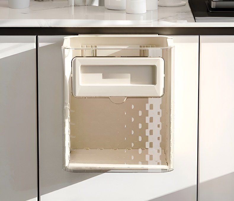 Kitchen trash can with foldable and magnetic design