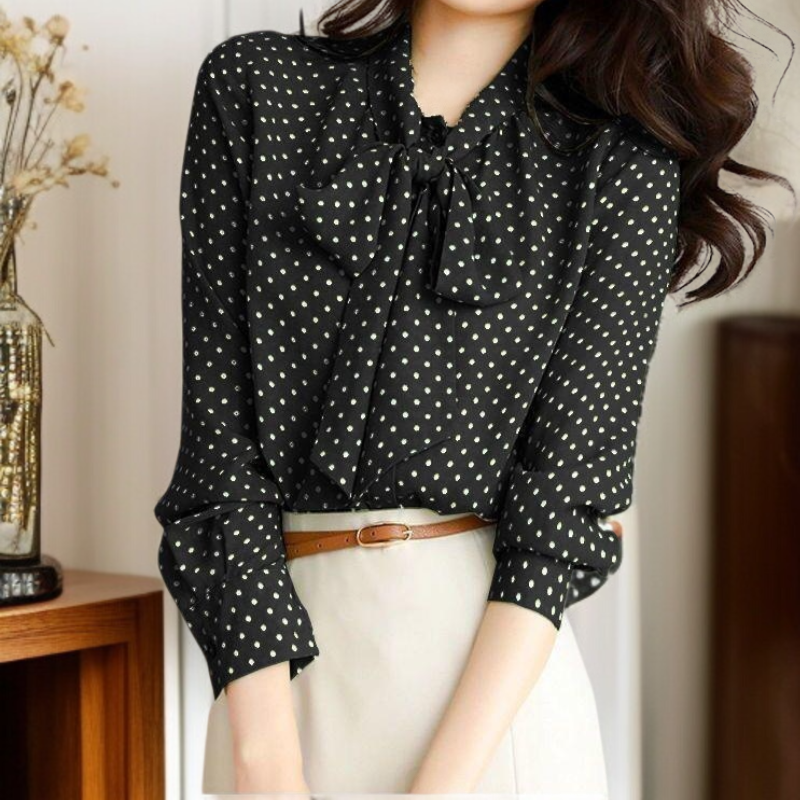 女士波點長袖襯衫