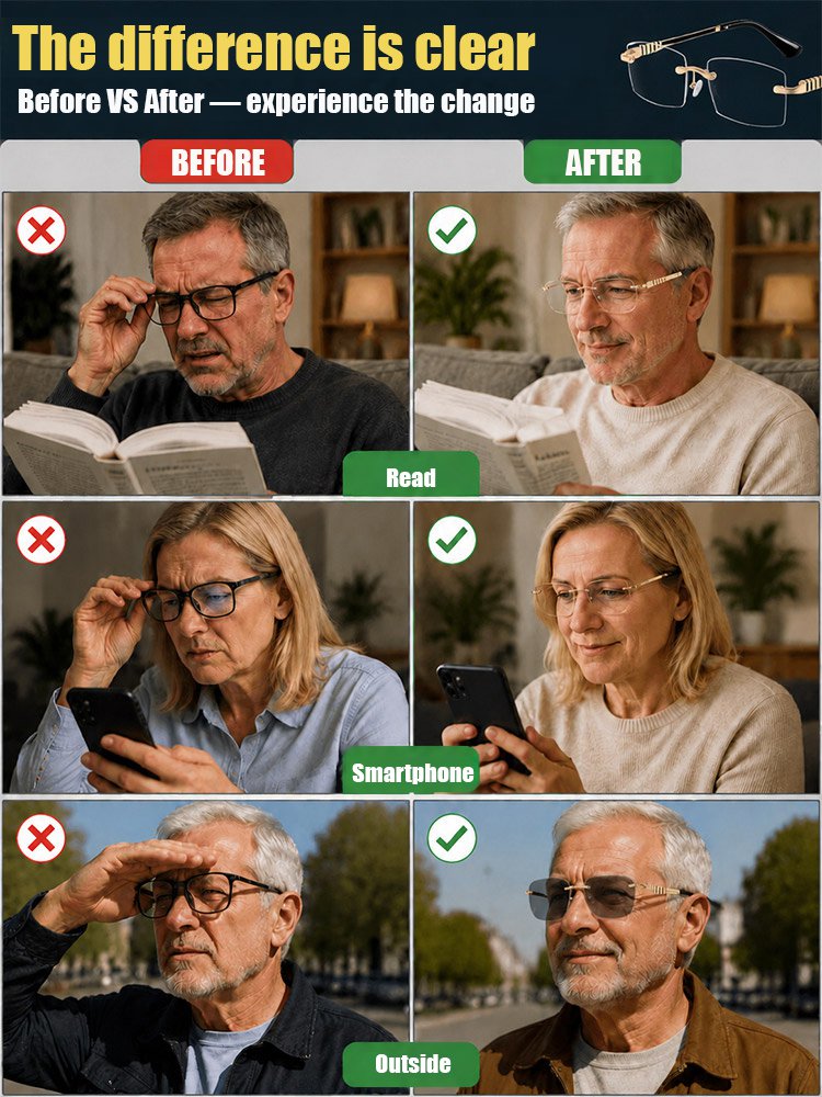 Frameless Photochromic Anti-Blue Light Reading Glasses