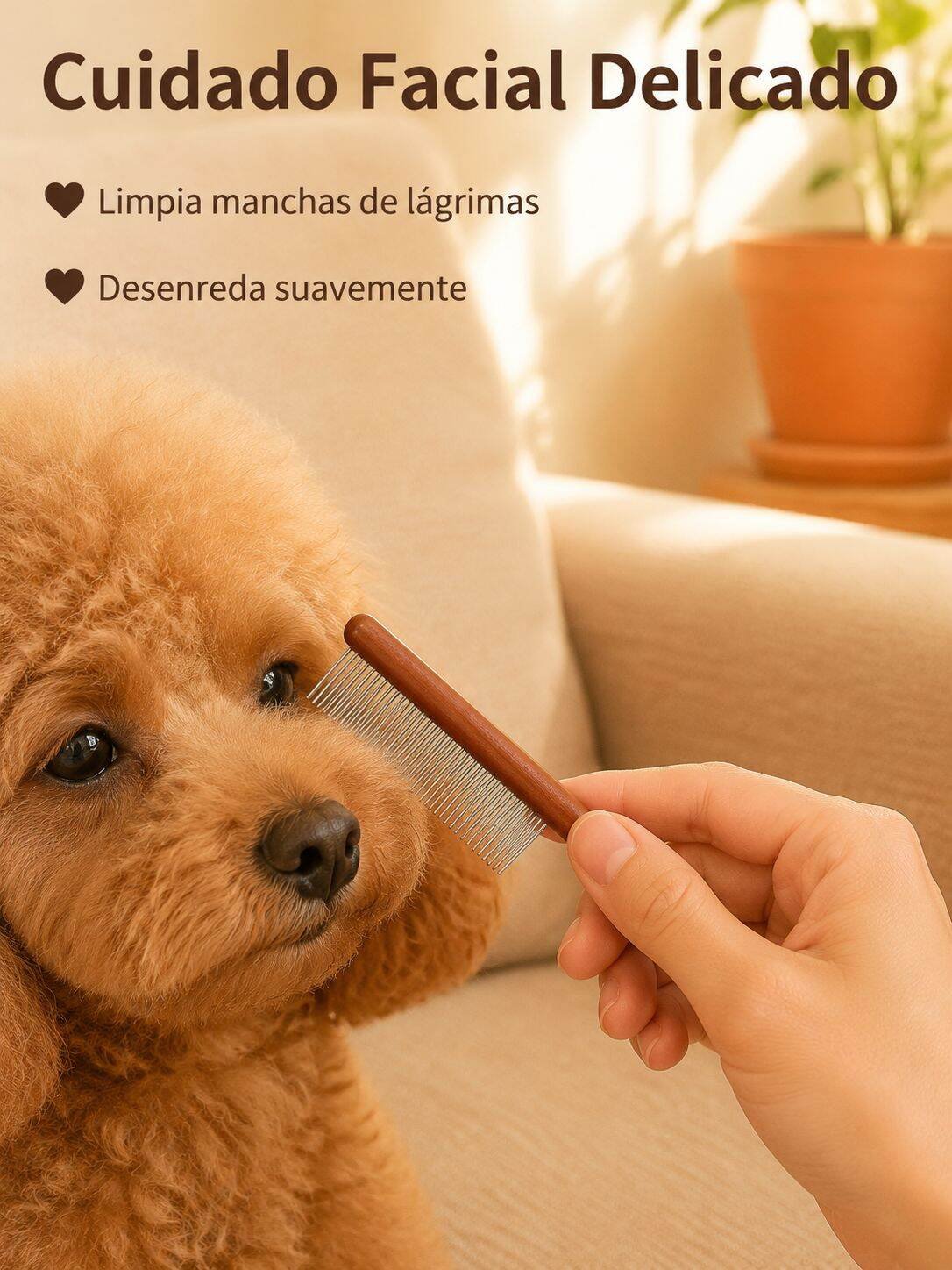 Cepillo para mascotas con mango de madera maciza