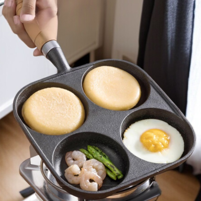 卵団子フライパン 4穴フライパン 深めのノンスティックフライパン 朝食用オムレツ型 フライパン 深型 4穴オムレツパン