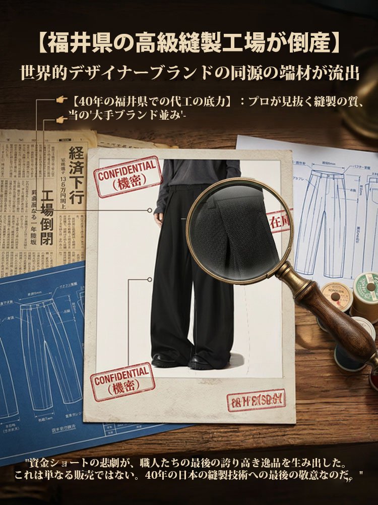 ハイウエストで脚長見え、落ち感のあるワイドスラックス