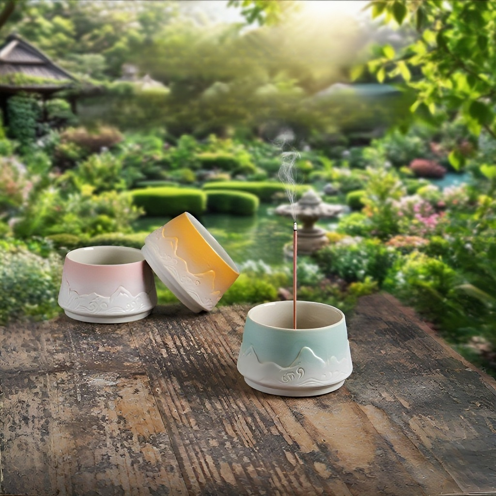 그라데이션 컬러의 세라믹 평저 향로 전체 이미지