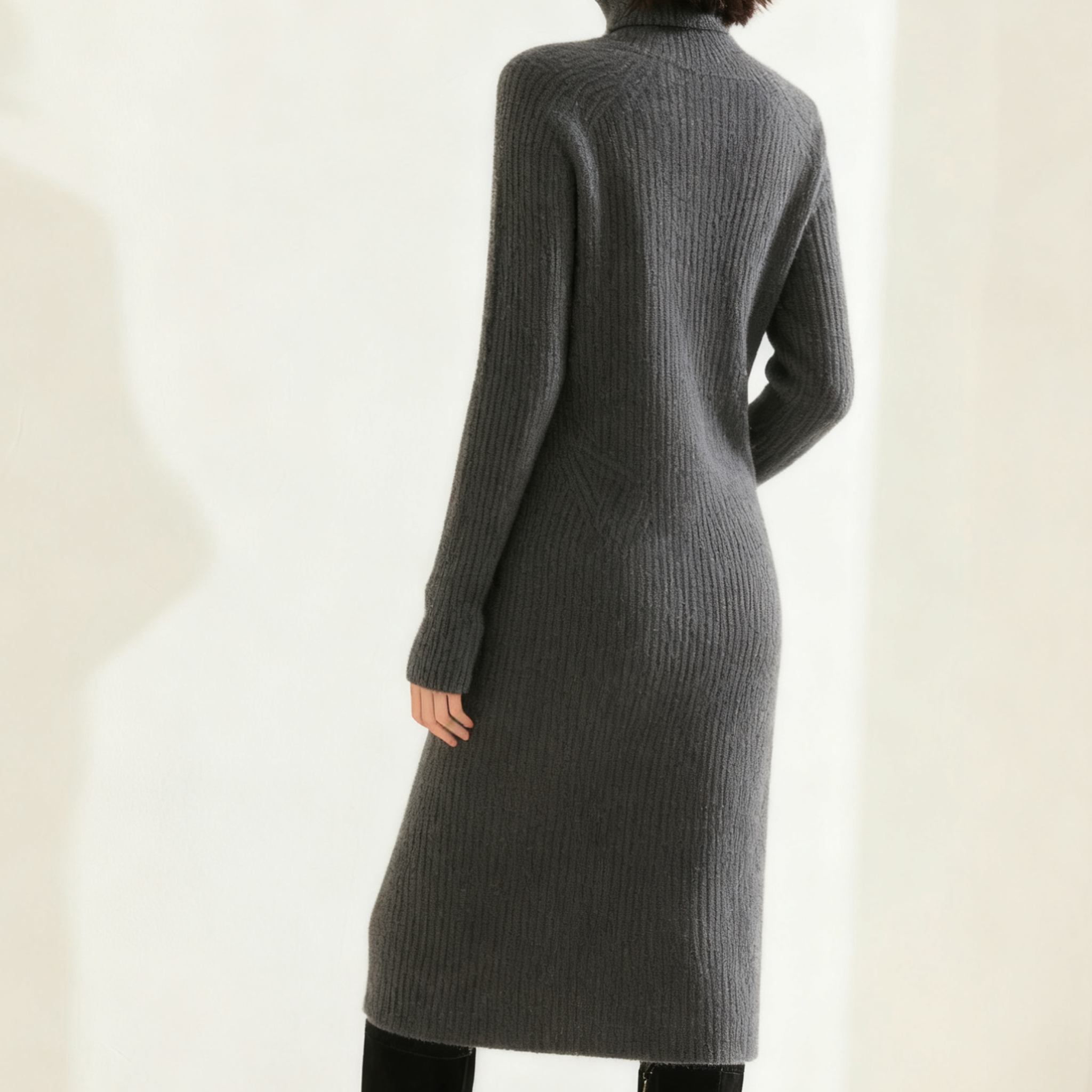 여성 매력적인 그레이 터틀넥 니트 원피스