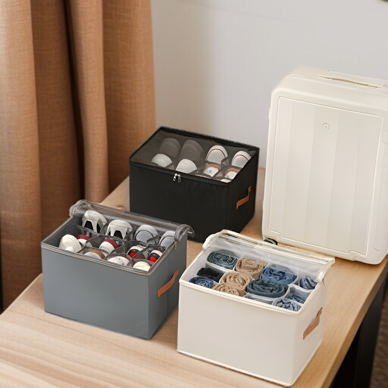 仕切り付き 靴収納ボックス 衣類・雑貨対応 折りたたみ式