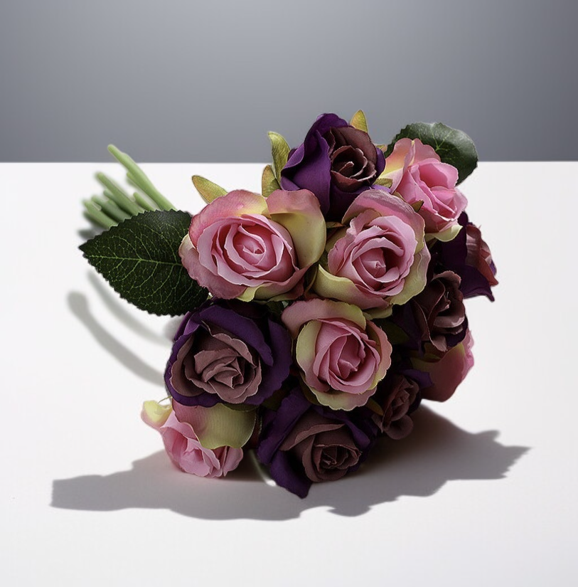 인공 꽃 12송이 작은 장미 장미 꽃다발 인공 꽃