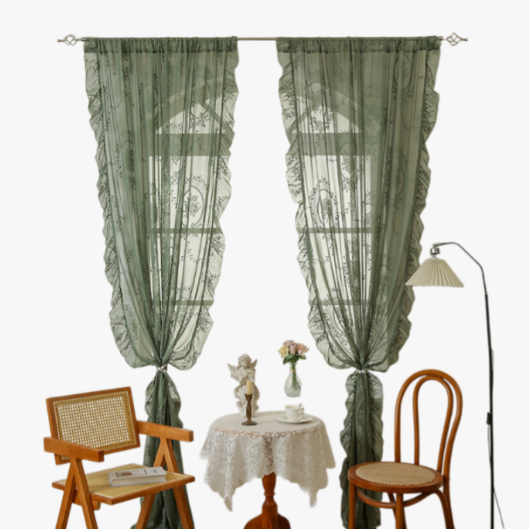 French Country Style Semi-Blackout Lace Curtains for Living Room and Bedroom