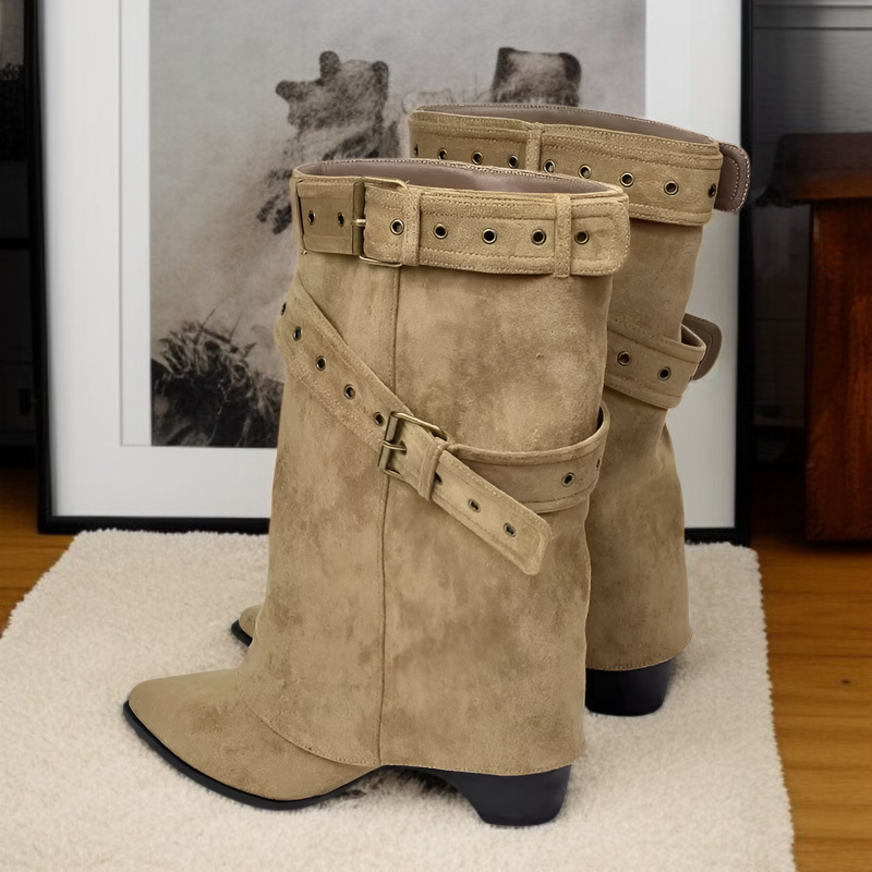 여성 앵클부츠 무릎 웨스턴 통굽 부츠 버클 부츠 아메리칸 스파이스 걸스 여성 부츠