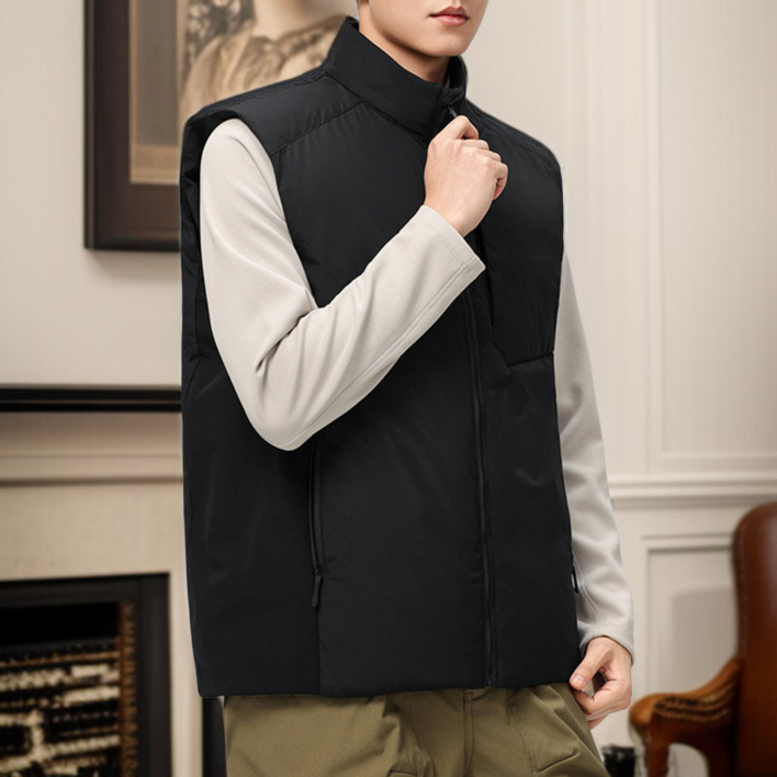 メンズスタンドカラーダウンベスト、厚手のダウンベスト、防風、防水、保温、帯電防止加工、高品質のホワイトダックダウン使用、軽量。