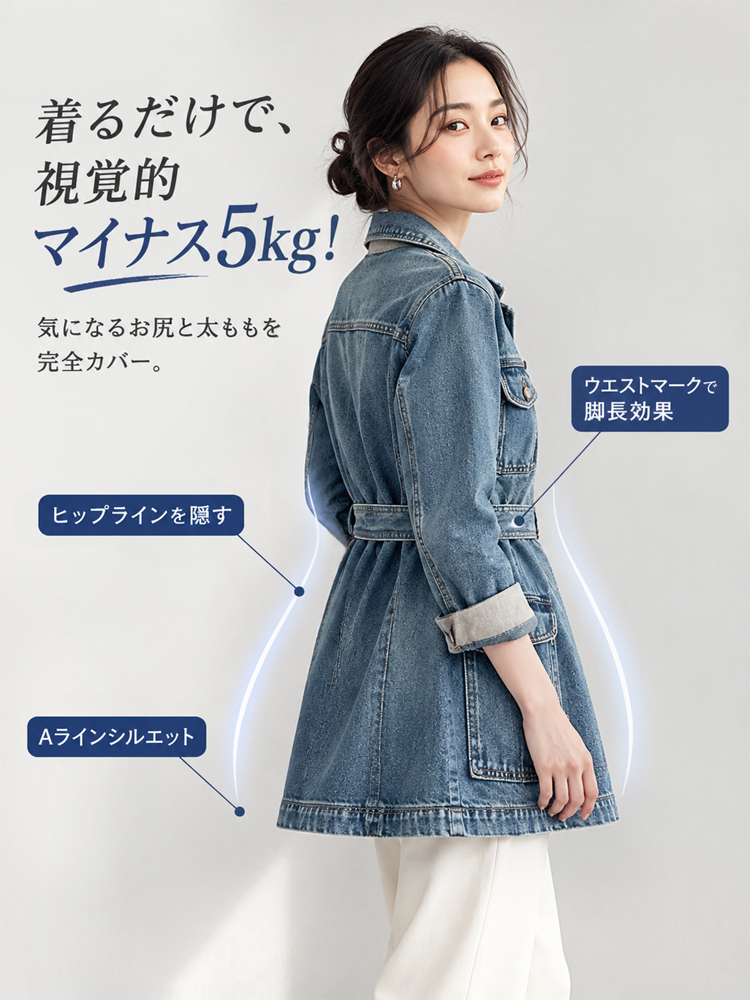 【大人の秋カジュアル】Monolly デニム風アウター | 高見えテクスチャー・きれいめシルエット・着回し抜群