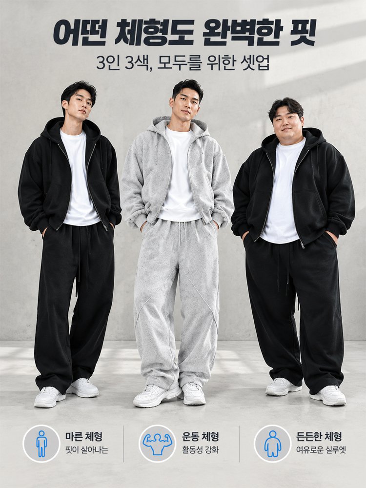 미국식 단색 지퍼업 스웨트셔츠 세트