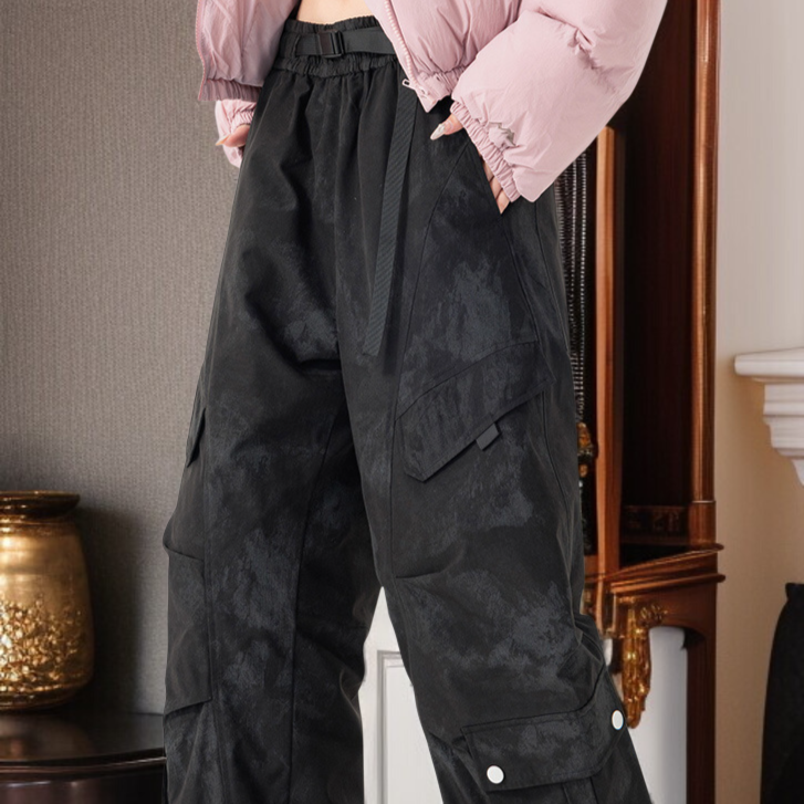 ダウン入りカーゴパンツ、冬用ロングパンツ、90% ホワイトダックダウン、スタイリッシュ、防風、防水、迷彩柄、厚みがあり、自己発熱、関節を保護するグラフェン膝パッド、ユニセックス、寒い天候でのハイキング