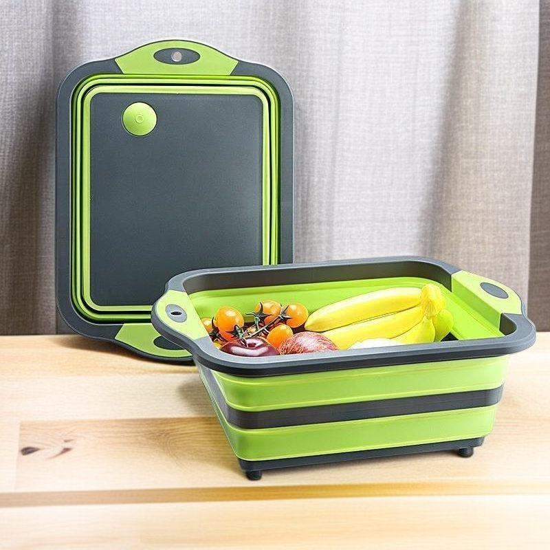 ポータブル折りたたみ式一体型まな板水切りバスケット