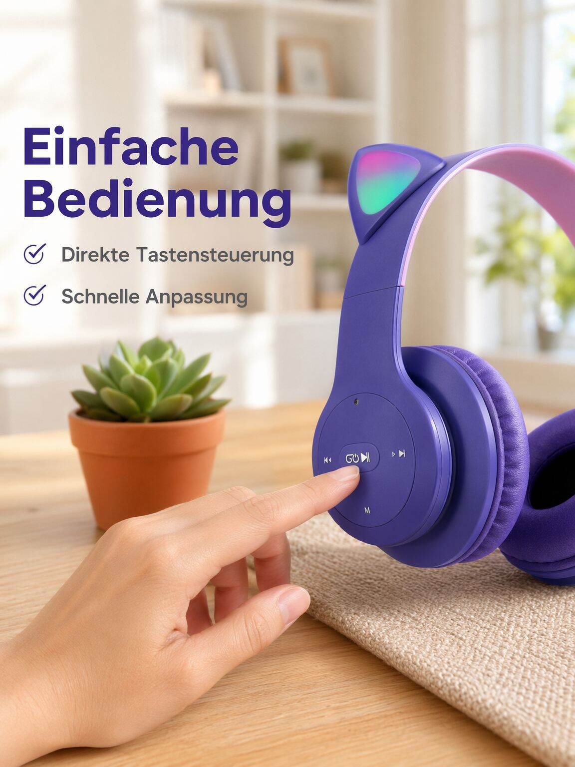 Kabellose Bluetooth-Kopfhörer mit Cartoon-Katzenohren