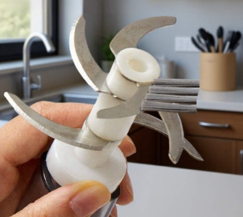 Bezpieczne mycie ostrzy dzięki dwugłowicowej szczotce