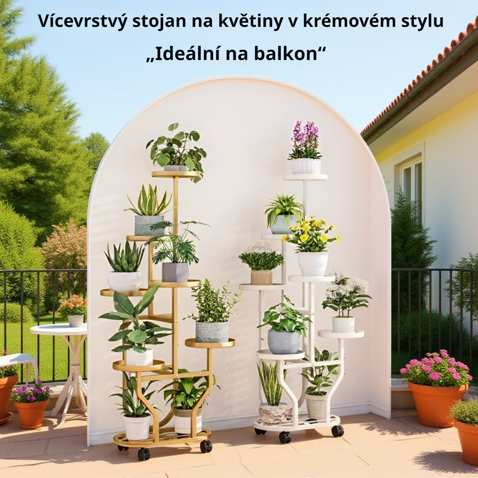  Pohyblivý stojan na pokojové rostliny s 360° otočnými kolečky