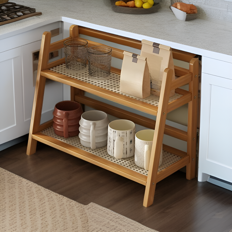 Multifunctional rattan storage rack for kitchen