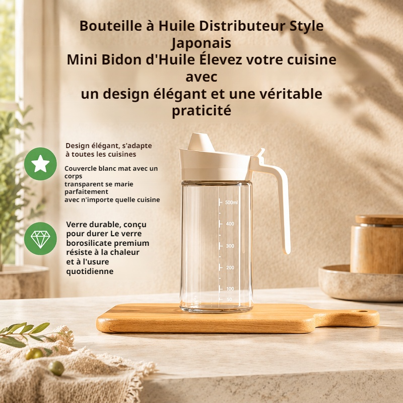 Bouteille d'huile en verre borosilicate grande capacité, anti-fuite