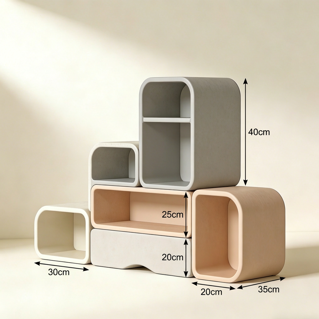 다양한 색상과 형태의 조합 수납장