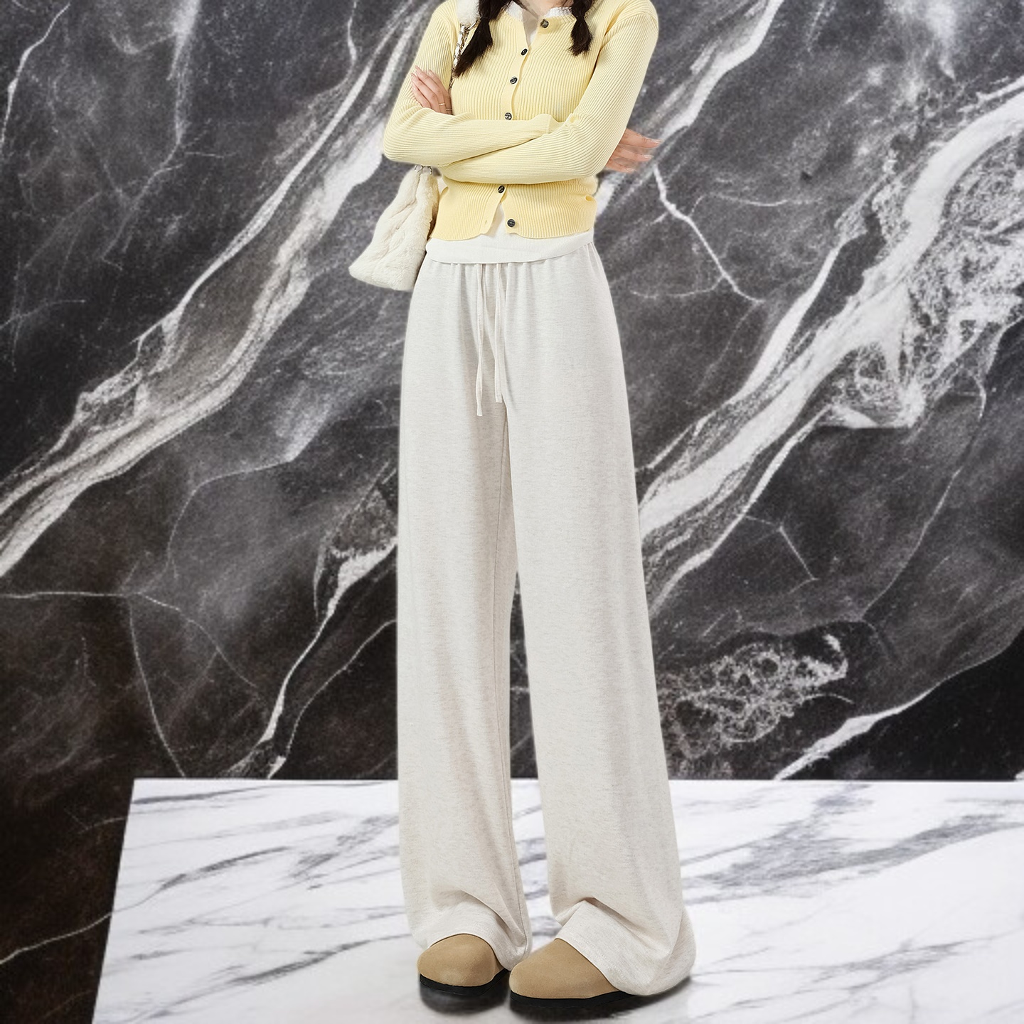 ラムウール裏地付きストレートレッグもち米パンツ