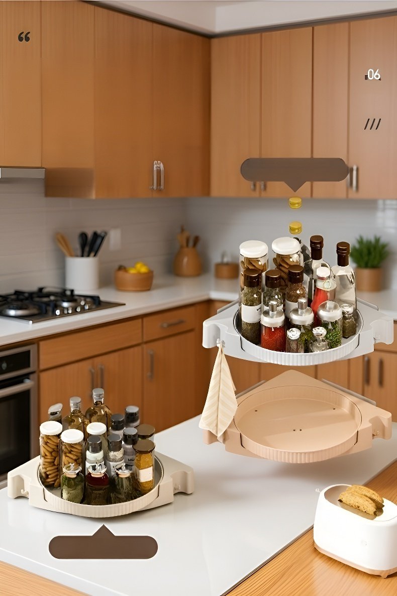 주방 공간 절약을 위한 회전식 선반