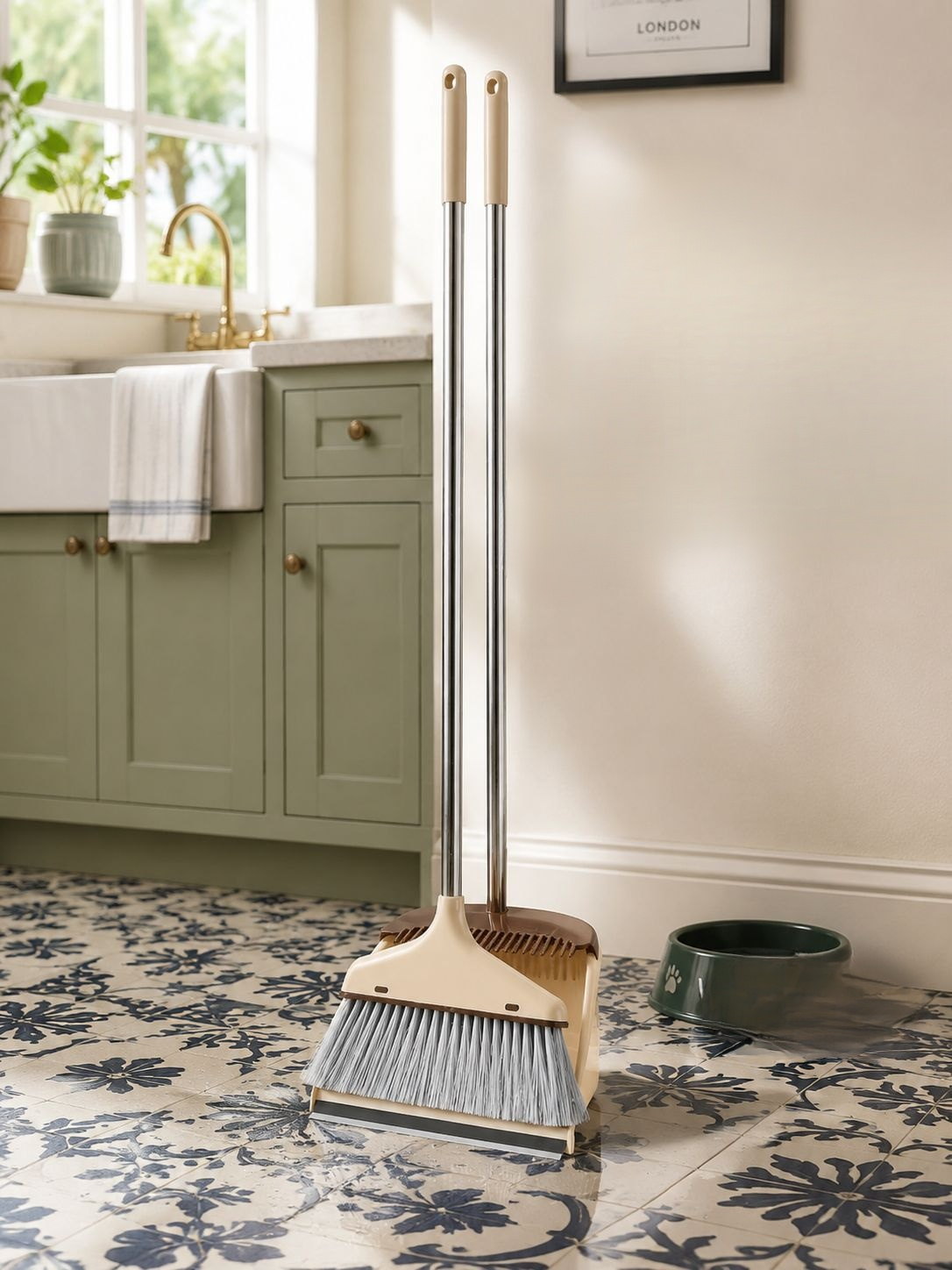 Household Broom and Dustpan Set, Anti-Hair Tangling Magic Broom with Large Squeegee