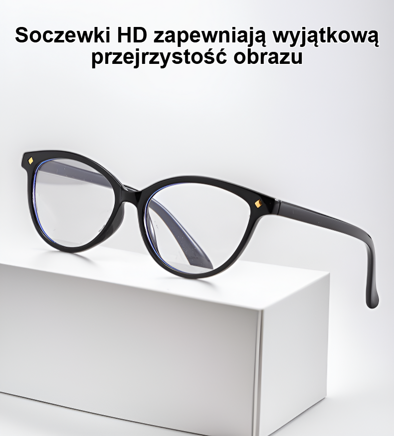 Stylowe okulary do czytania HD z filtrem światła niebieskiego na tle książek