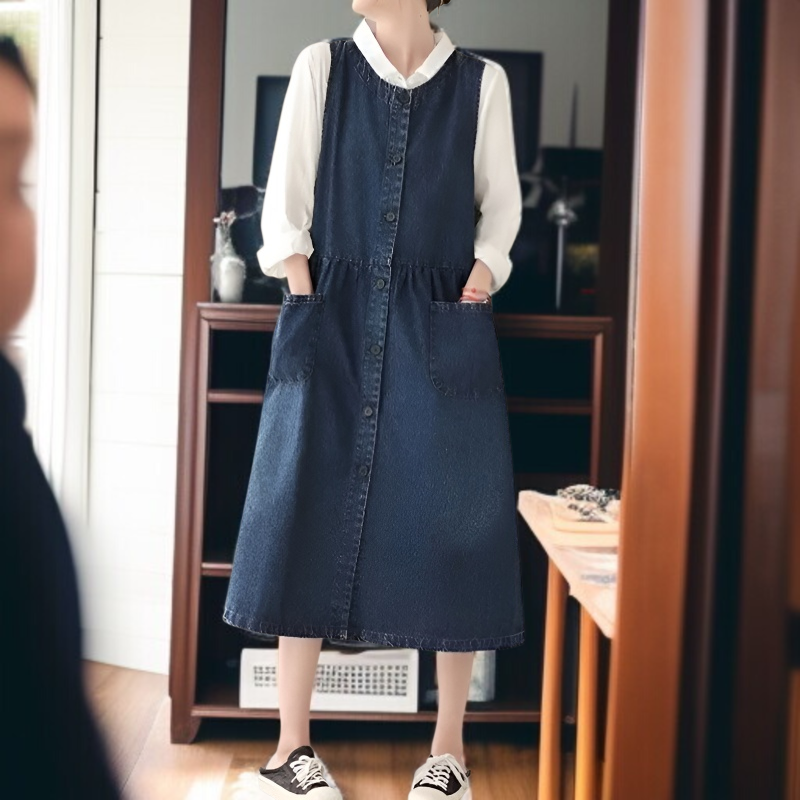 통통 Mm 여름 루즈핏 빈티지 데님 원피스 살 가리고 날씬해 보이는 미디 스커트 여 데님 나시 스커트