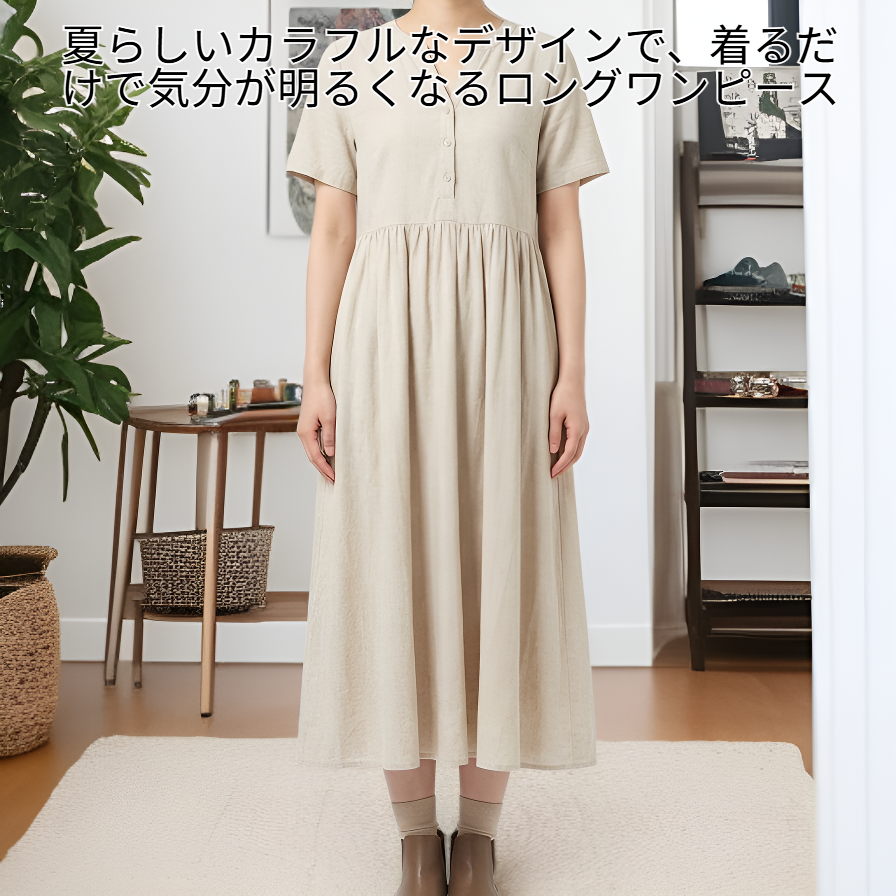 夏のカラフルスリム綿麻ロングワンピースレディース新作半袖欧米風