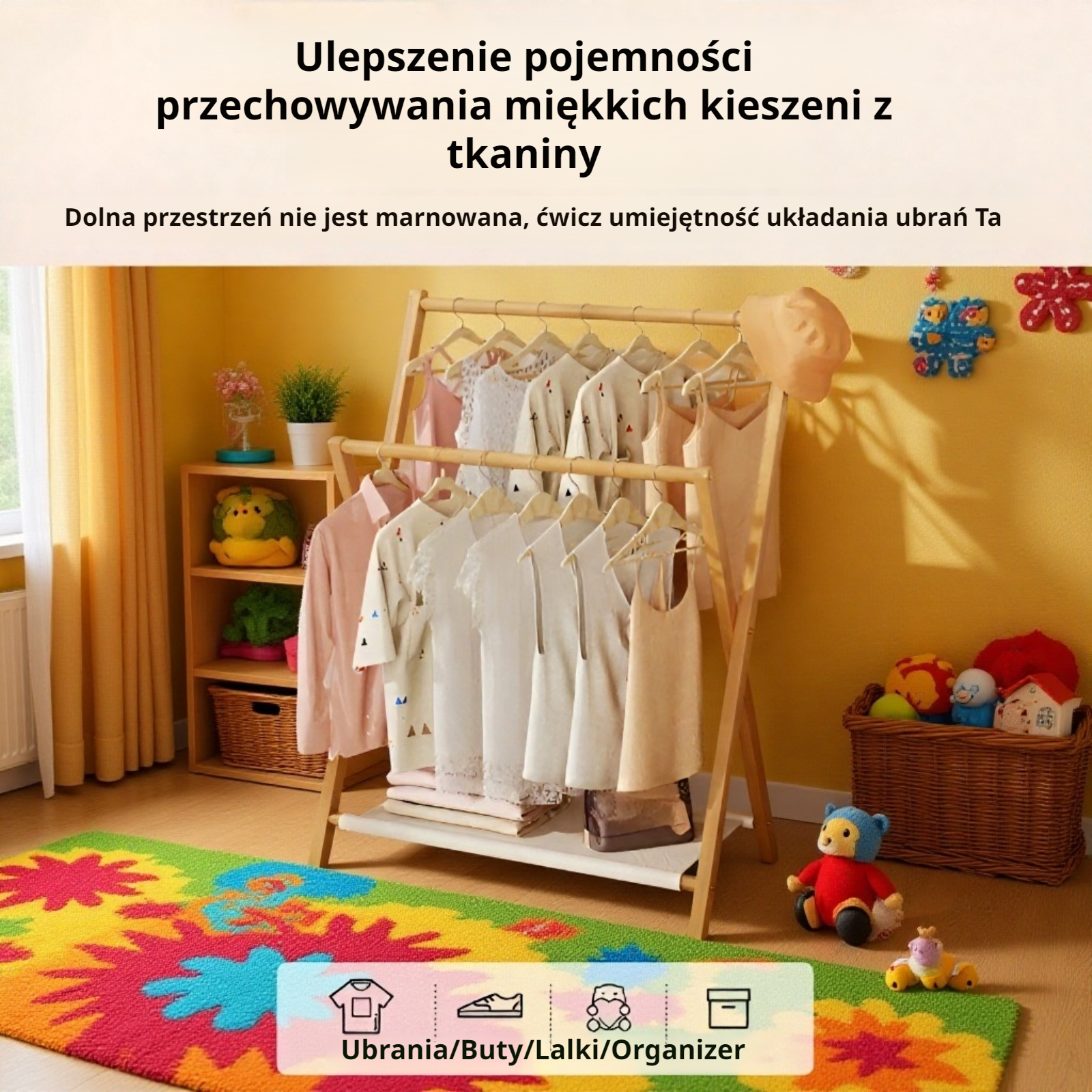 Prosty bambusowy wieszak na ubrania, składany, bezzapachowy, naturalny materiał