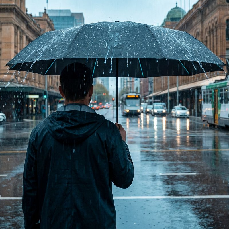 晴れの日も雨の日も使える、自動開閉式の厚みのある大型傘