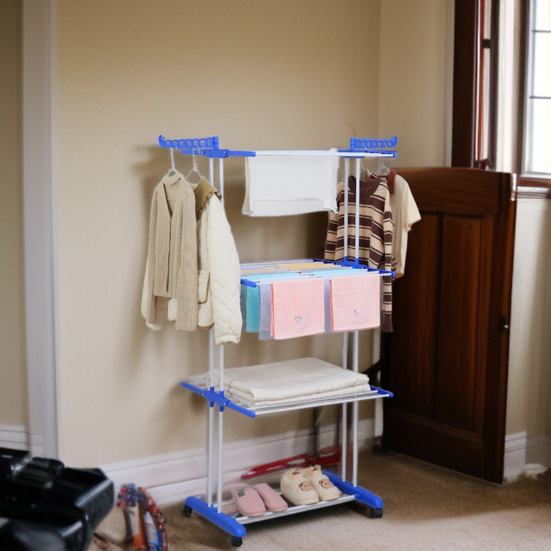 屋内折りたたみ床可動三層多機能タオルラックコートラック 折りたたみ式フロアスタンド