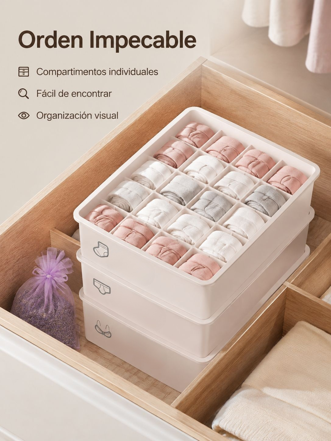 Organizador esencial para ropa interior y accesorios pequeños, fácil de usar