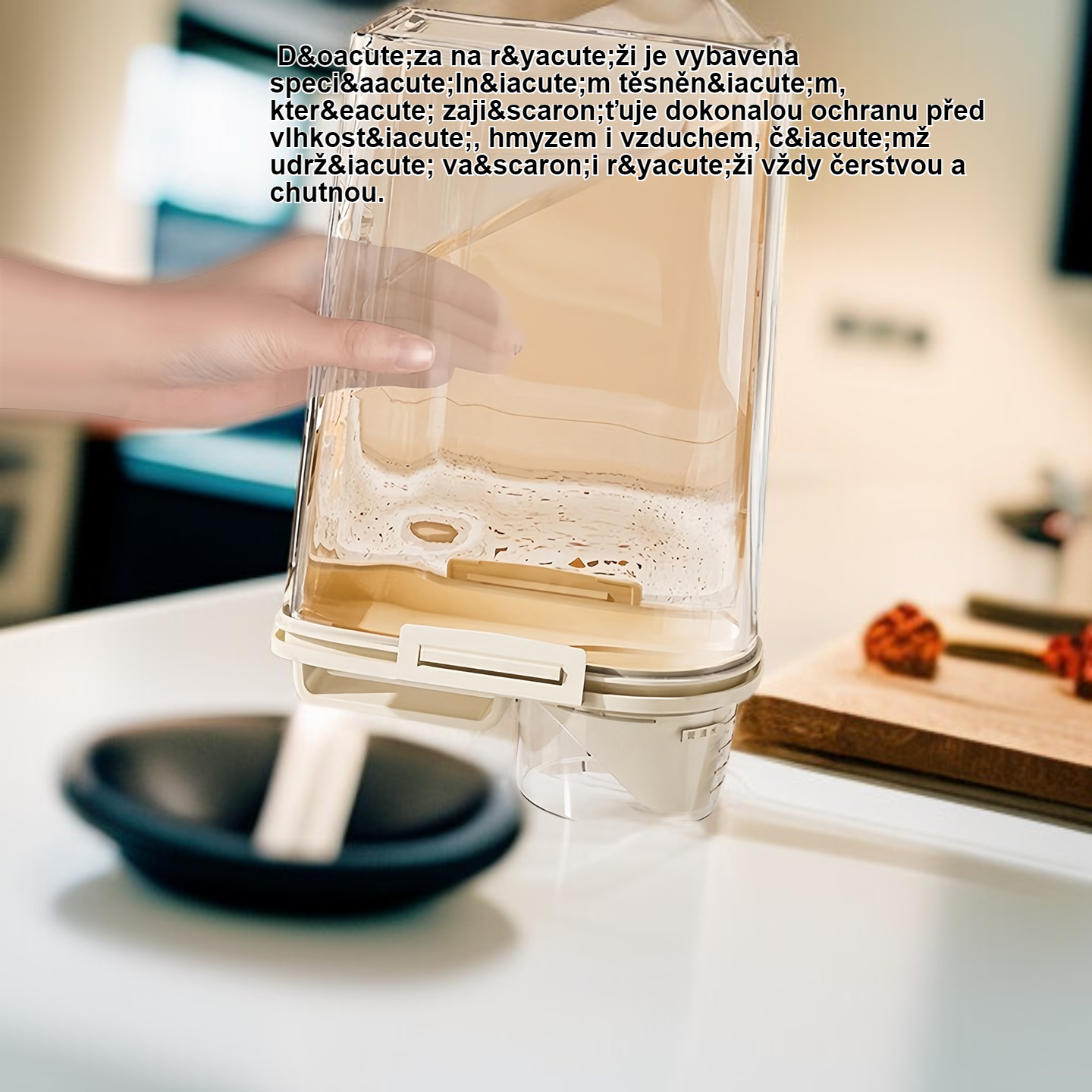 Dóza na rýži pro domácí použití, odolná proti hmyzu, vlhkosti a vzduchotěsná.