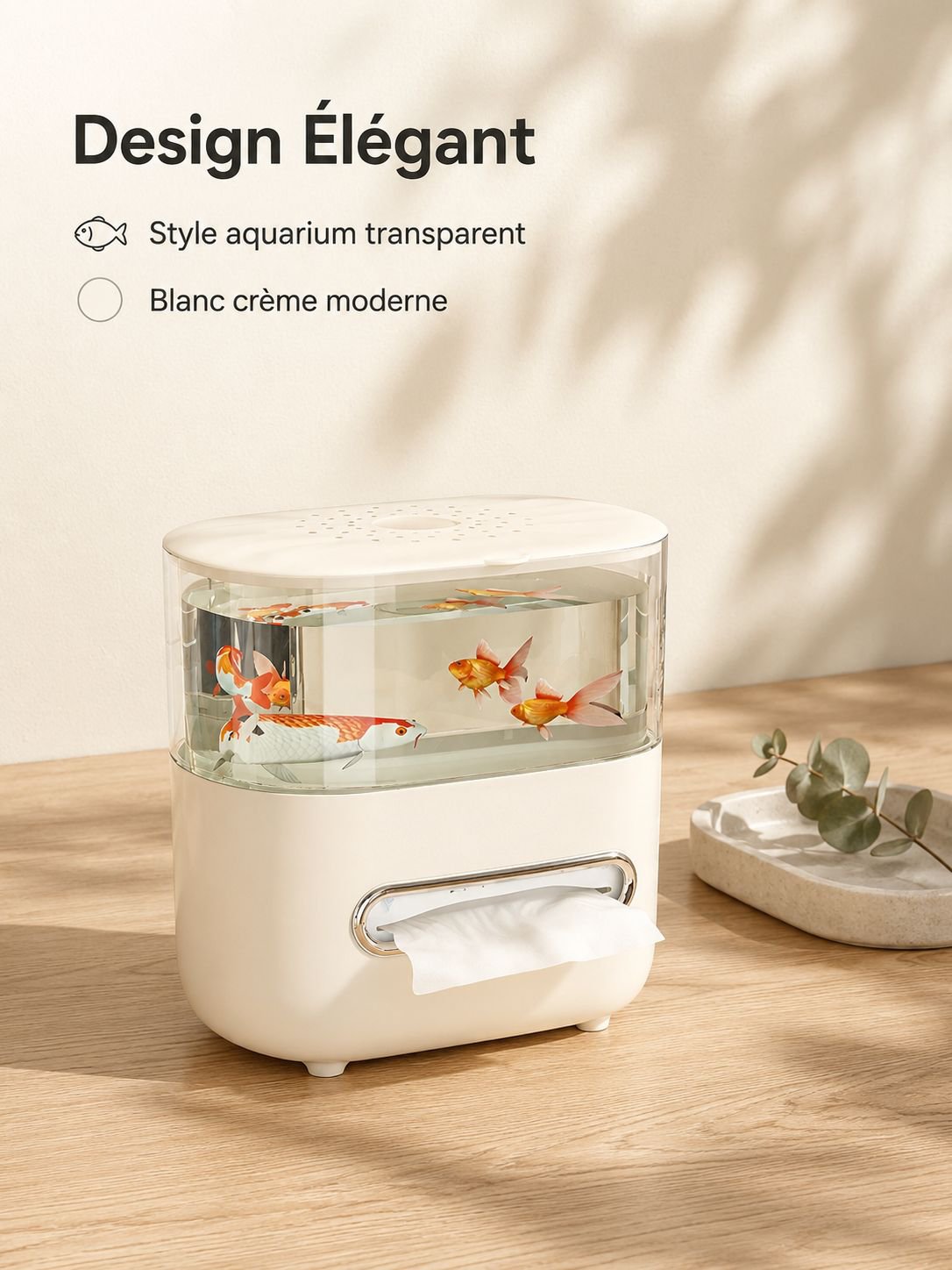 Boîte à mouchoirs transparente multifonction, grande capacité, style aquarium pour bureau