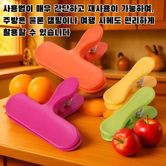 식품 밀봉 클립으로 포장된 과자 봉지