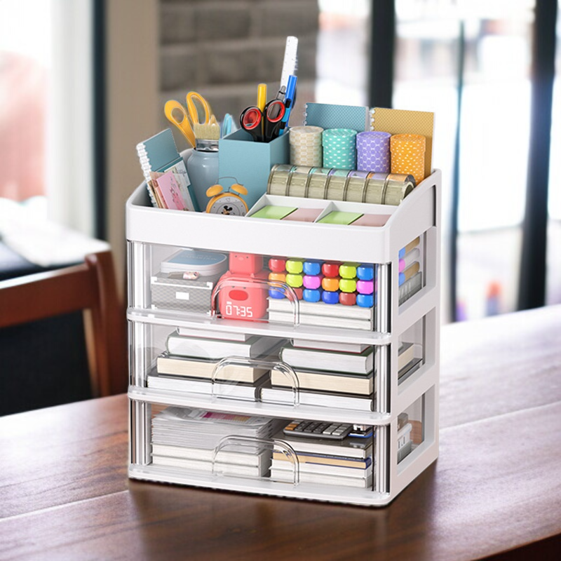 引き出し式デスクトップ収納ボックスオフィスデスクオーガナイザー文具化粧品収納ラック収納キャビネットボックス