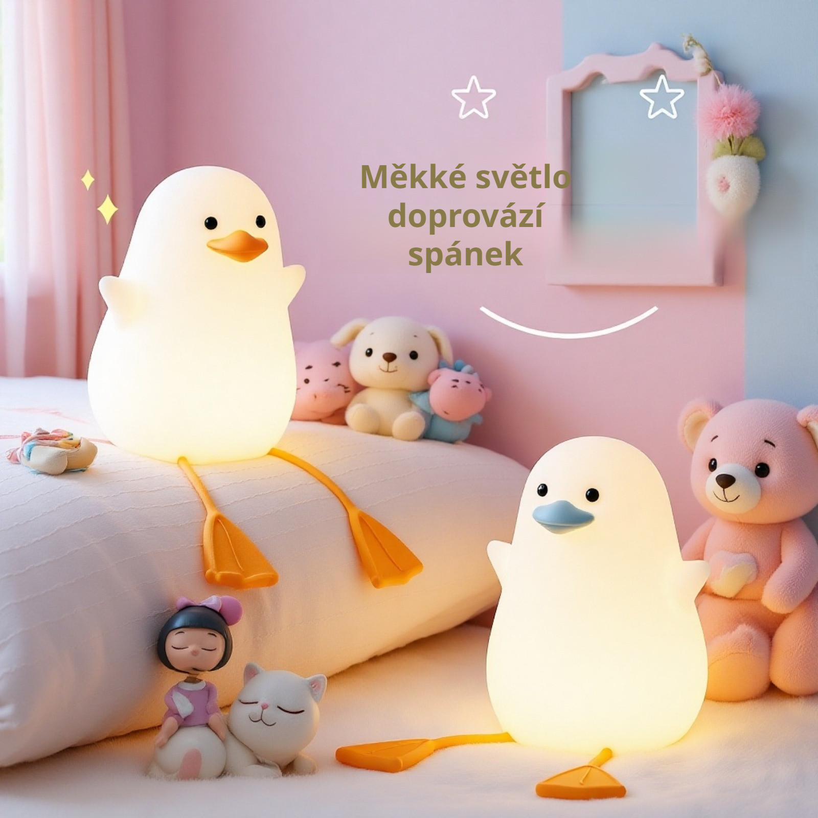  Silikonová pat lampička k posteli, roztomilé kachňátko, noční světlo