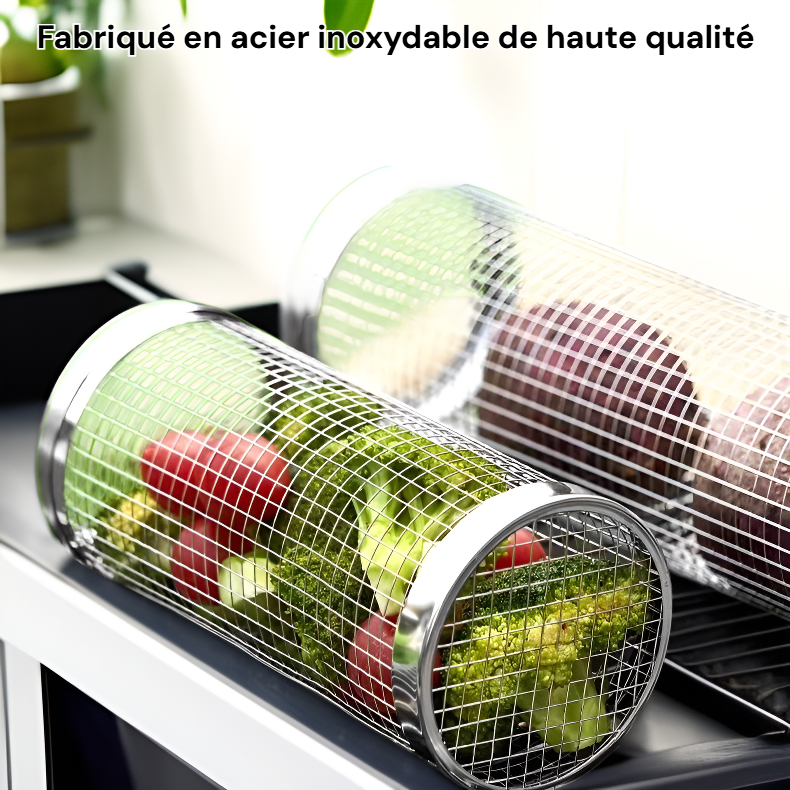 Barbecue extérieur en acier inoxydable, grille ronde rotative à rouleaux