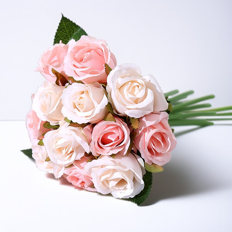 인공 꽃 12송이 작은 장미 장미 꽃다발 인공 꽃