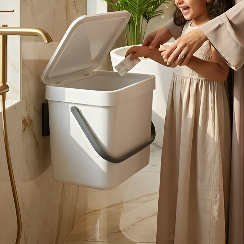 ถังขยะห้องน้ำแบบแขวนติดผนัง ไม่ต้องเจาะ มีฝาปิด ใช้ในห้องครัวและห้องน้ำได้