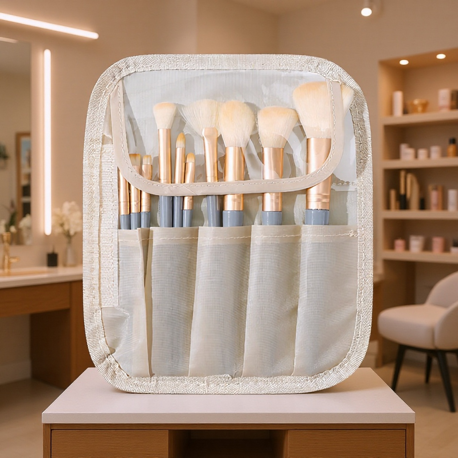 Durable zipper and handle on cosmetic storage bag