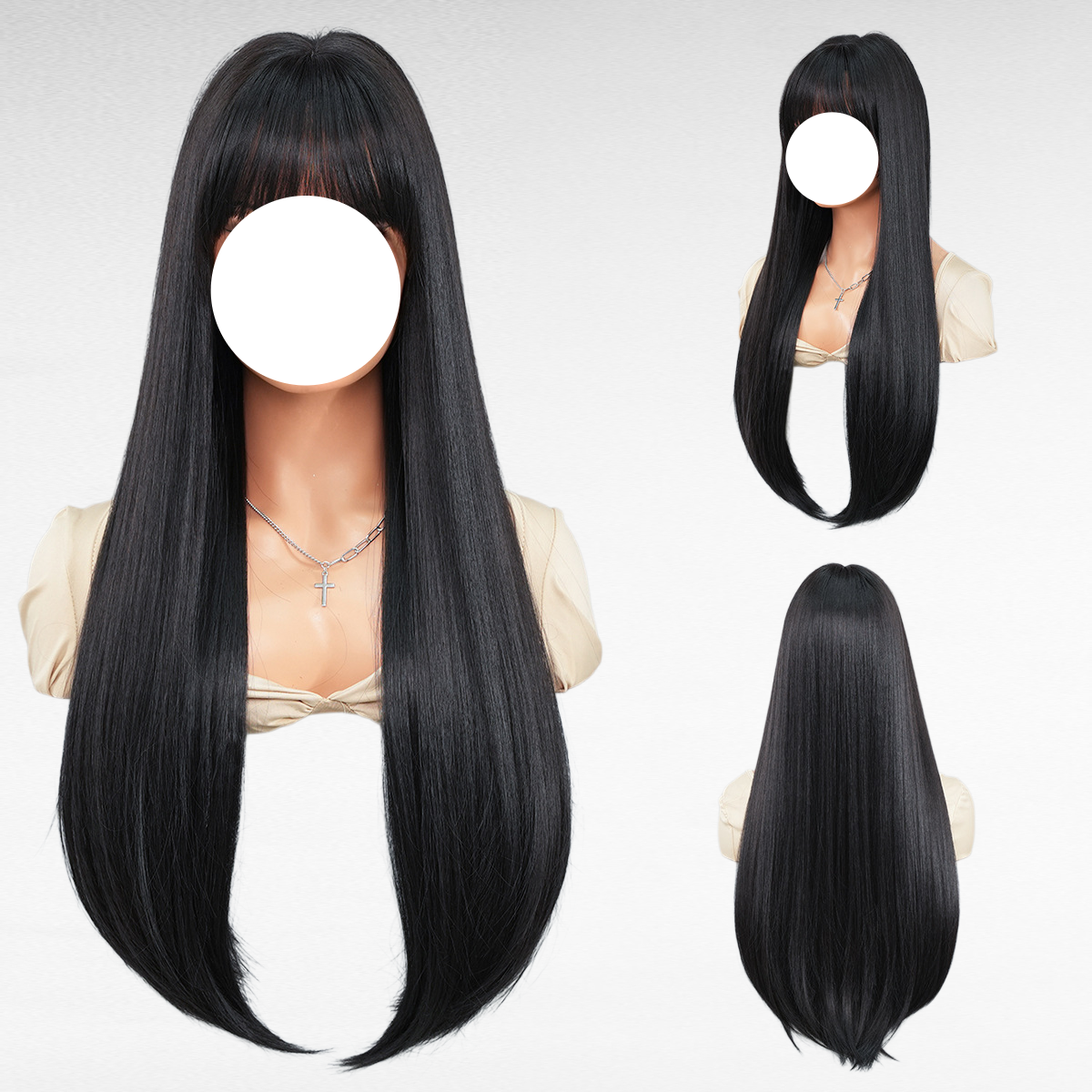 여자 긴 머리 모카 브라운 앞머리 레이어드 패션 전체가발