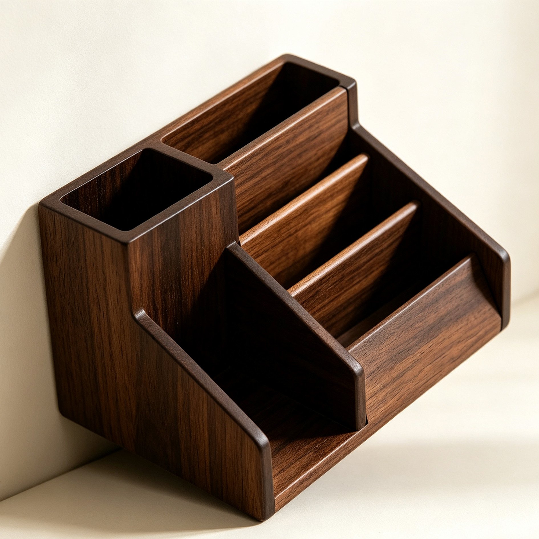 Premium walnut wood storage box on white background